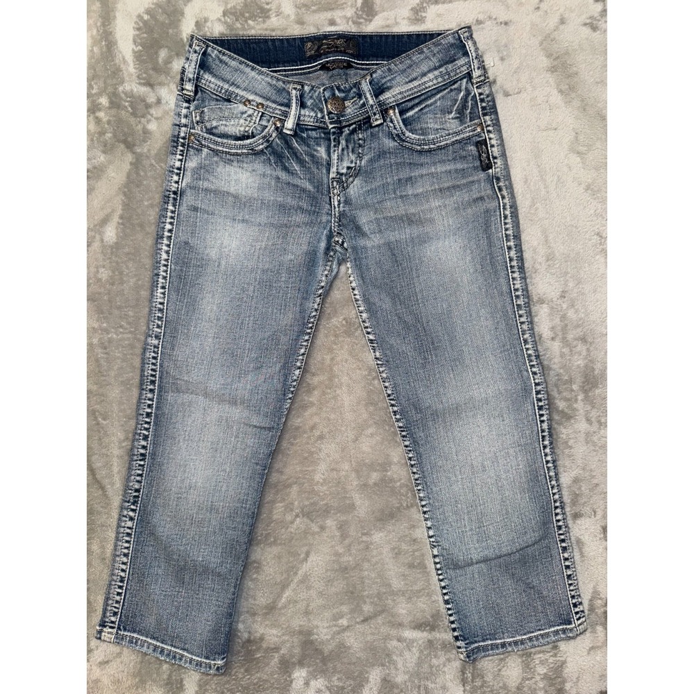 Silver Capri Jeans Women's 25 Blue Mckenzie Pedal Pushers Bedazzled Flap Pockets